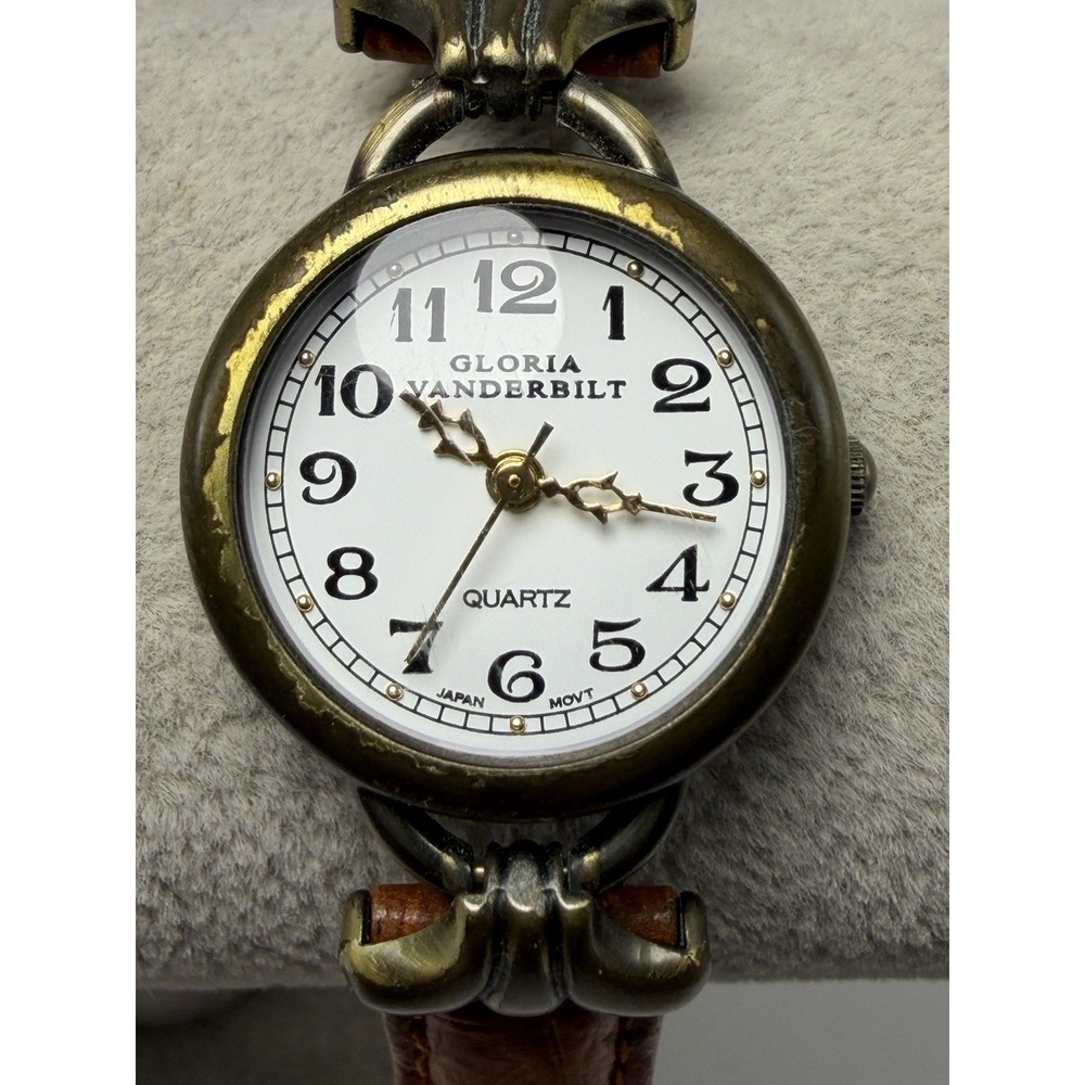 Gloria Vanderbilt F5762GA New Battery Ladies Watch 24MM 7" Leather Band